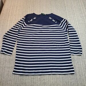 Lauren Ralph Lauren Sweater Womens 1X Blue White Stripe Boat Neck‎ Pullover